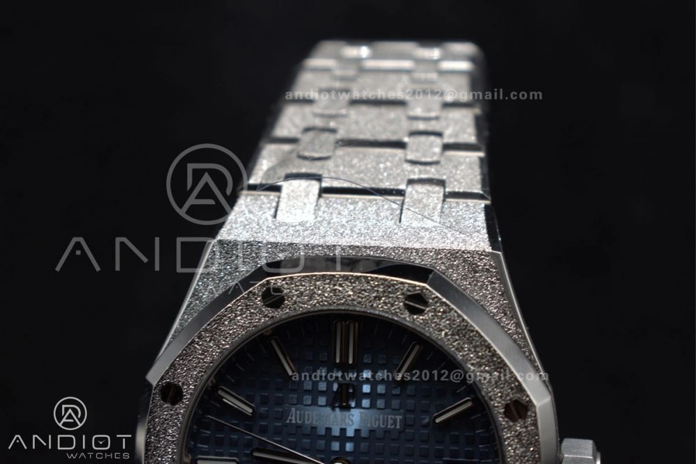 Comfortable Royal Oak 37mm 15454 Frosted SS APSF 1:1 Best Edition Blue Textured Dial On SS Bracelet SA3120 Super Clone 1028