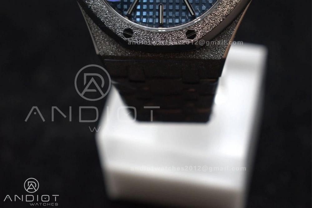 Comfortable Royal Oak 37mm 15454 Frosted SS APSF 1:1 Best Edition Blue Textured Dial On SS Bracelet SA3120 Super Clone 1028