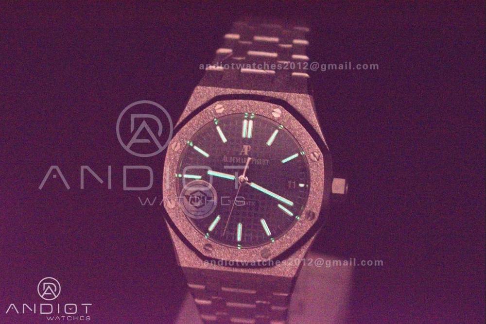 Comfortable Royal Oak 37mm 15454 Frosted SS APSF 1:1 Best Edition Blue Textured Dial On SS Bracelet SA3120 Super Clone 1028