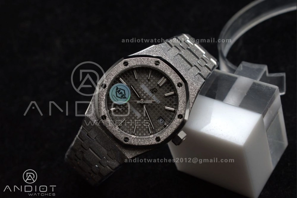Snug Royal Oak 37mm 15454 Frosted SS APSF 1:1 Best Edition Grey Textured Dial on SS Bracelet SA3120 Super Clone 100