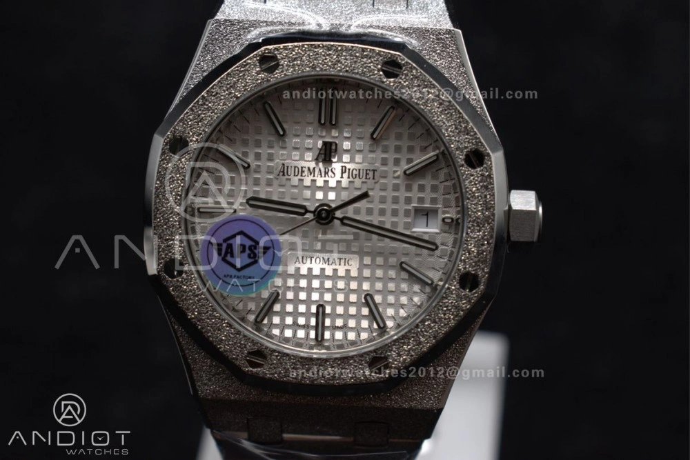 Royal Oak 37mm 15454 Frosted SS APSF 1:1 Best Edition White Textured Dial On SS Bracelet SA3120 Super Clone Neat 1033