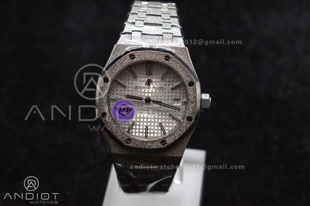 Royal Oak 37mm 15454 Frosted SS APSF 1:1 Best Edition White Textured Dial On SS Bracelet SA3120 Super Clone Neat 1033