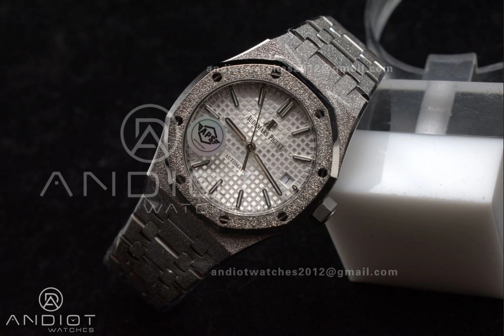 Royal Oak 37mm 15454 Frosted SS APSF 1:1 Best Edition White Textured Dial On SS Bracelet SA3120 Super Clone Neat 1033