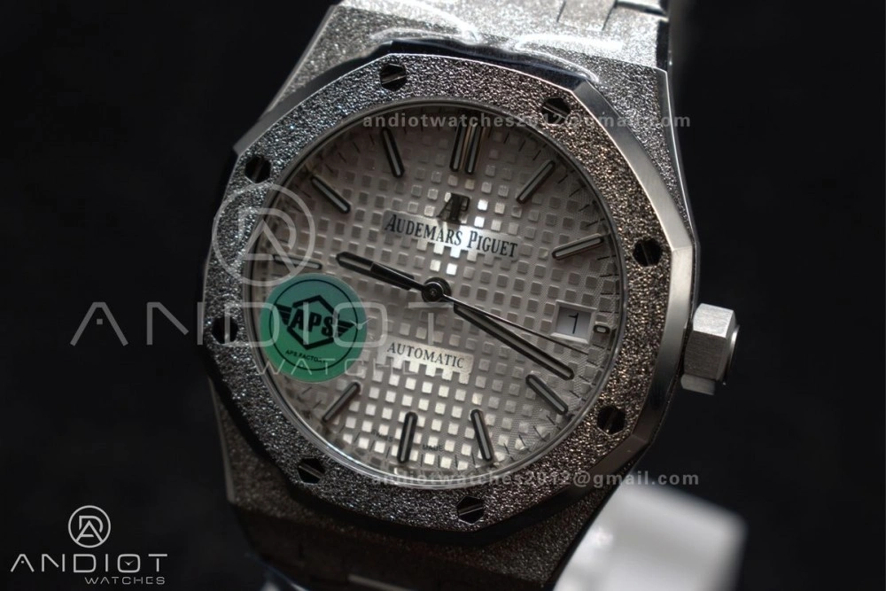 Royal Oak 37mm 15454 Frosted SS APSF 1:1 Best Edition White Textured Dial On SS Bracelet SA3120 Super Clone Neat 1033