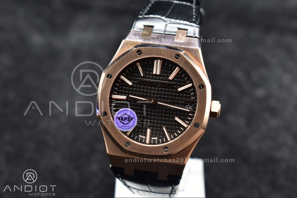 Royal Oak 41mm 15400 RG APSF 1:1 Best Edition Black Textured Dial on Black Leather Strap SA3120 Super Clone V Sustainable 1042