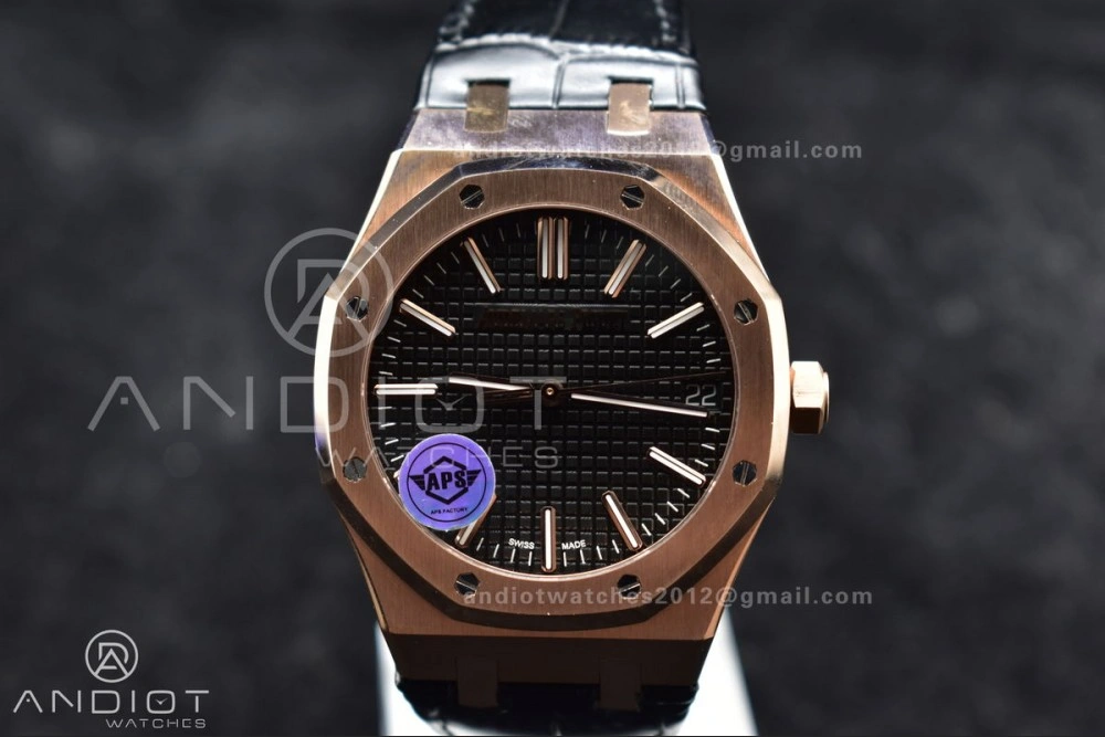 Royal Oak 41mm 15400 RG APSF 1:1 Best Edition Black Textured Dial on Black Leather Strap SA3120 Super Clone V ZeroBulk 124