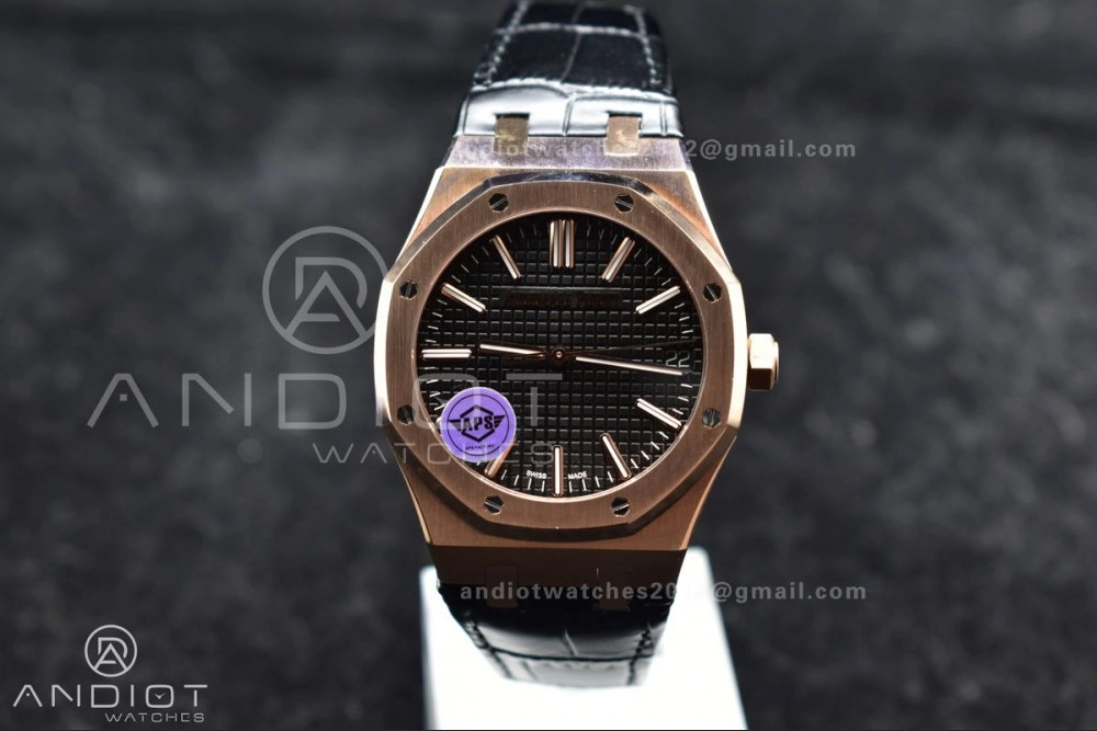 Royal Oak 41mm 15400 RG APSF 1:1 Best Edition Black Textured Dial on Black Leather Strap SA3120 Super Clone V ZeroBulk 124