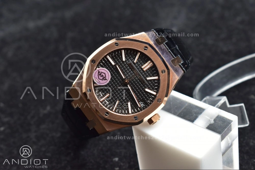 Royal Oak 41mm 15400 RG APSF 1:1 Best Edition Black Textured Dial on Black Leather Strap SA3120 Super Clone V ZeroBulk 124