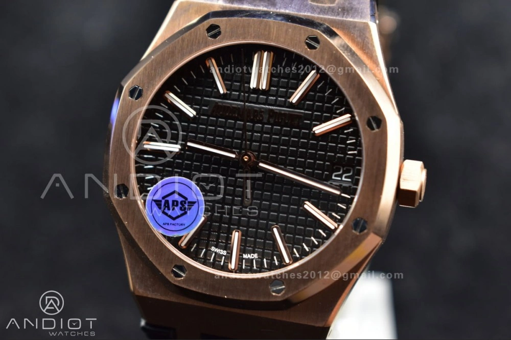 Royal Oak 41mm 15400 RG APSF 1:1 Best Edition Black Textured Dial on Black Leather Strap SA3120 Super Clone V ZeroBulk 124