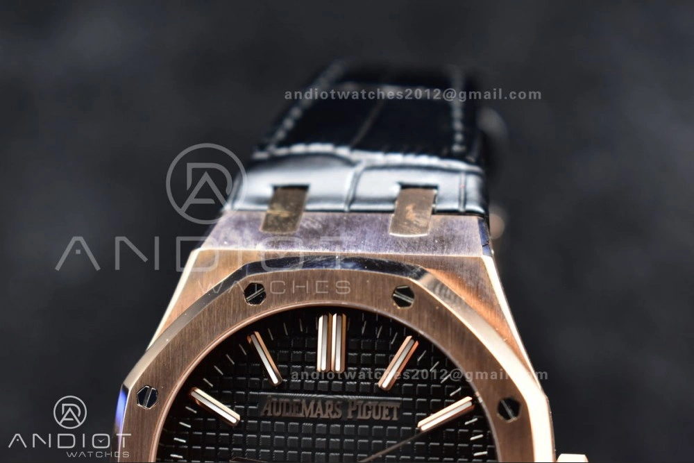 Royal Oak 41mm 15400 RG APSF 1:1 Best Edition Black Textured Dial on Black Leather Strap SA3120 Super Clone V ZeroBulk 124