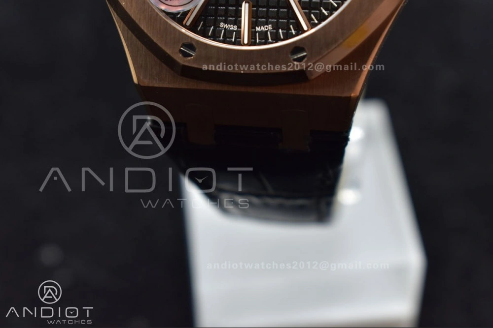 Royal Oak 41mm 15400 RG APSF 1:1 Best Edition Black Textured Dial on Black Leather Strap SA3120 Super Clone V ZeroBulk 124