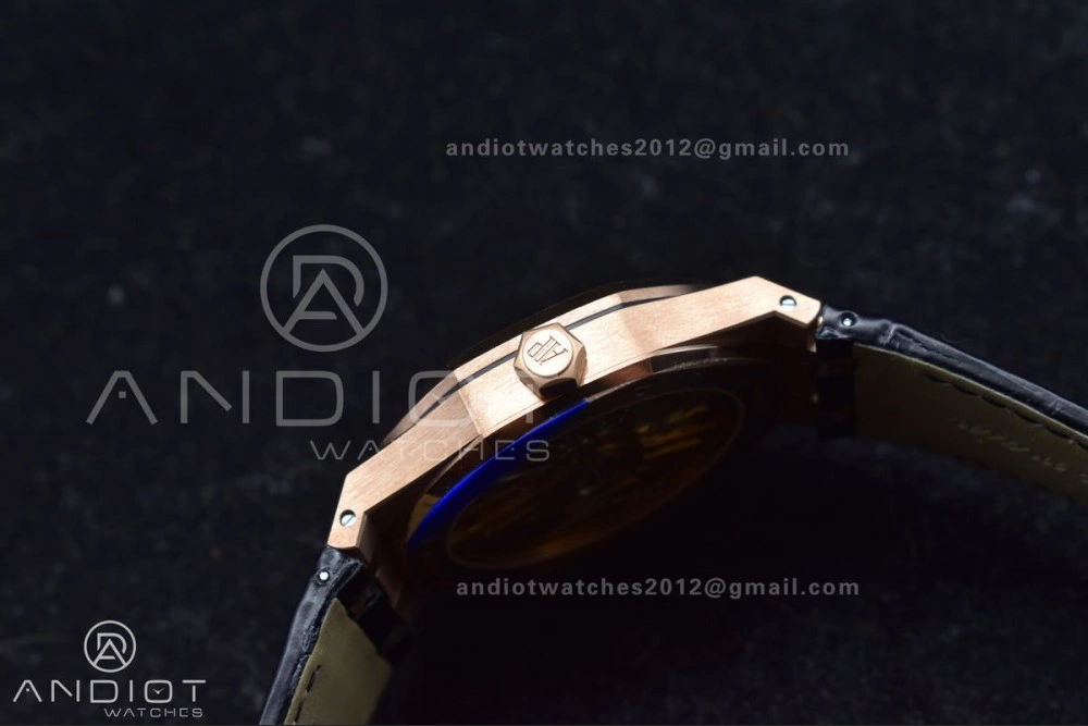 Royal Oak 41mm 15400 RG APSF 1:1 Best Edition Black Textured Dial on Black Leather Strap SA3120 Super Clone V ZeroBulk 124