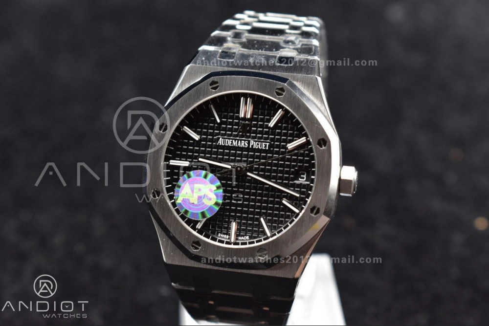 Chic Royal Oak 41mm 15500 SS APSF 1:1 Best Edition Black Textured Dial on SS Bracelet A4302 Super Clone 443