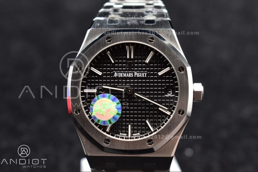 Chic Royal Oak 41mm 15500 SS APSF 1:1 Best Edition Black Textured Dial on SS Bracelet A4302 Super Clone 443