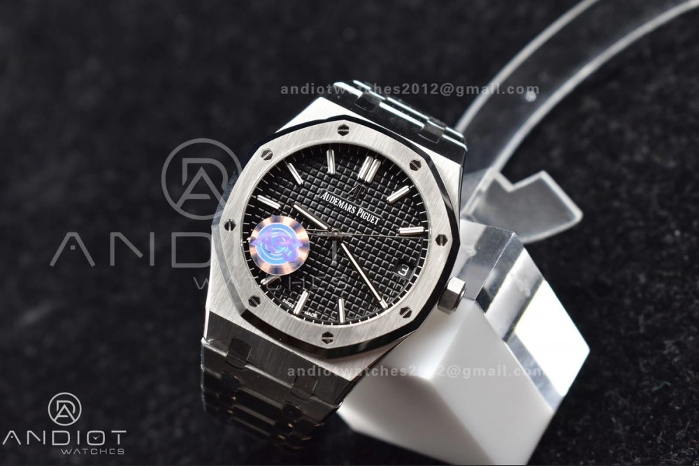 Chic Royal Oak 41mm 15500 SS APSF 1:1 Best Edition Black Textured Dial on SS Bracelet A4302 Super Clone 443