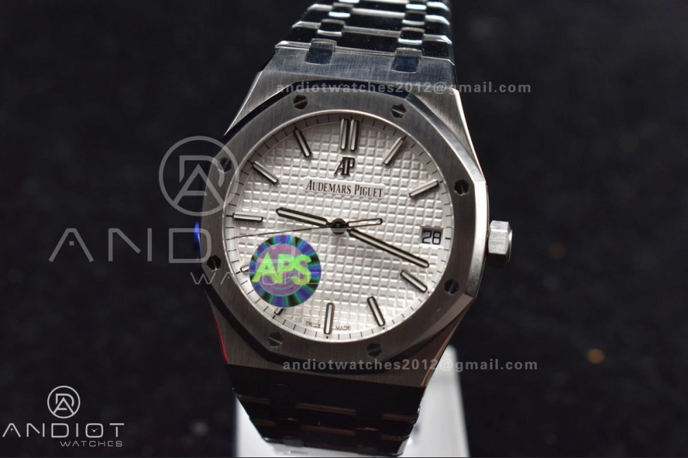 Royal Oak 41mm 15500 SS APSF 1:1 Best Edition White Textured Dial on SS Bracelet A4302 Super Clone WrinkleFree 125