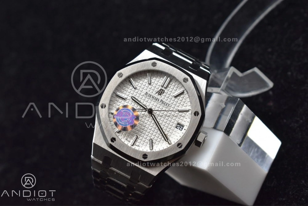 Royal Oak 41mm 15500 SS APSF 1:1 Best Edition White Textured Dial on SS Bracelet A4302 Super Clone WrinkleFree 125