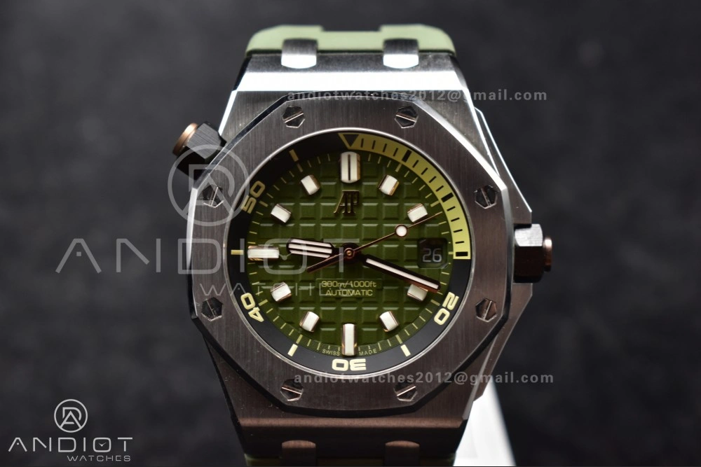 Royal Oak Offshore Diver 15720 SS APSF 1:1 Best Edition Green Dial on Green Rubber Strap A4308 Super Clone Practical 157