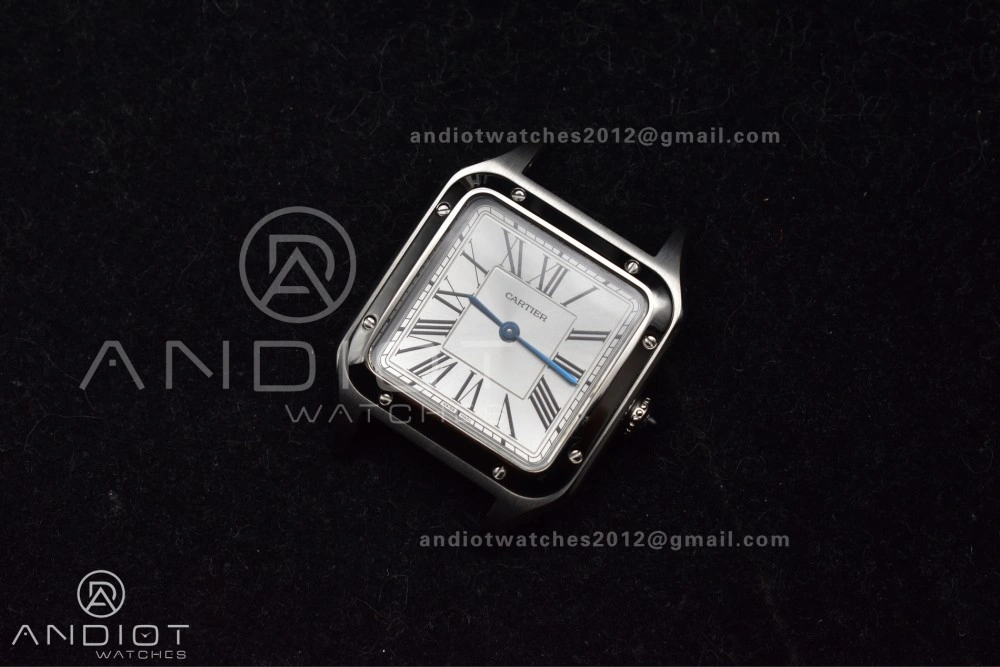 Santos Dumont 27.5mm SS AF 1:1 Best Edition Silver Dial on Black Leather Strap A HighQuality 244