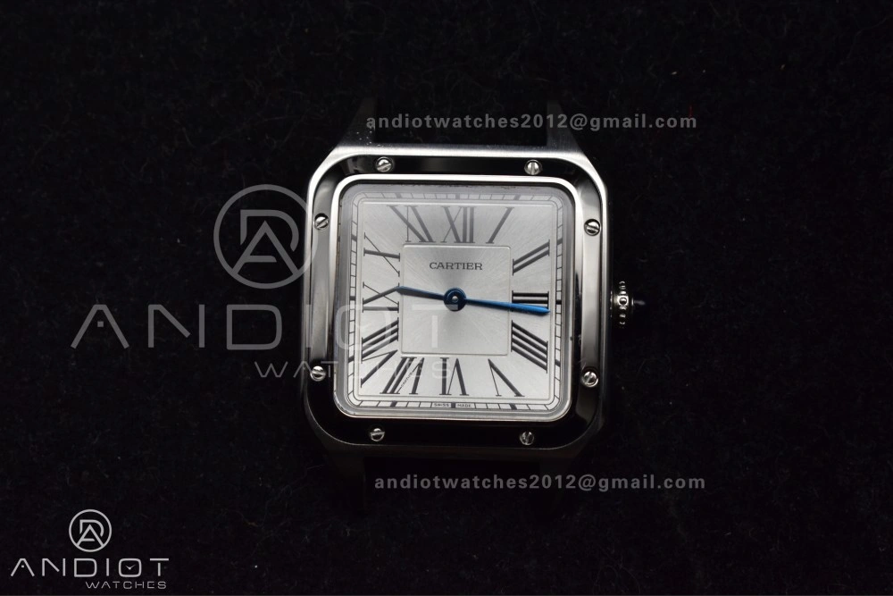 Santos Dumont 27.5mm SS AF 1:1 Best Edition Silver Dial on Black Leather Strap A HighQuality 244