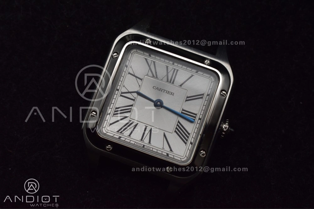 Santos Dumont 27.5mm SS AF 1:1 Best Edition Silver Dial on Black Leather Strap A HighQuality 244