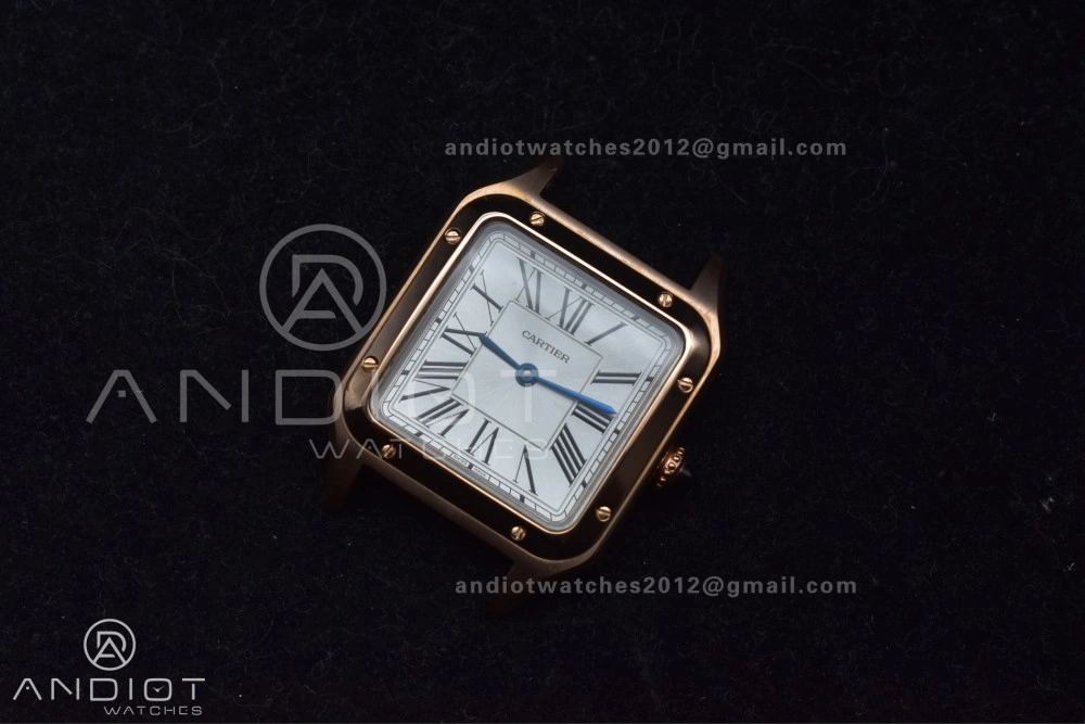Santos Dumont 27.5mm SS RG AF 1:1 Best Edition Silver Dial on Black Leather Strap A FlexibleFit 250
