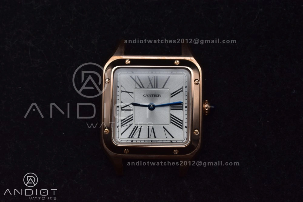 Santos Dumont 27.5mm SS RG AF 1:1 Best Edition Silver Dial on Black Leather Strap A FlexibleFit 250
