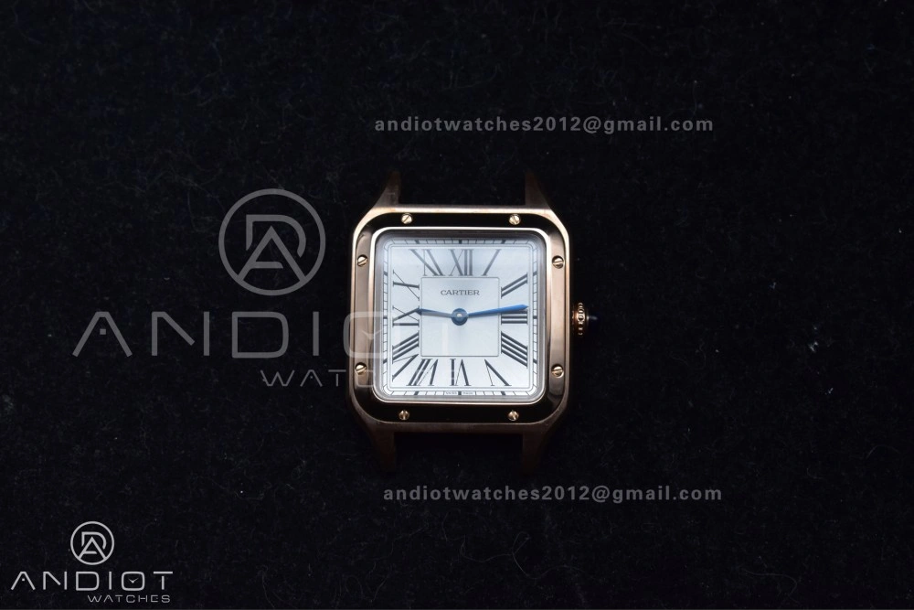 Santos Dumont 27.5mm SS RG AF 1:1 Best Edition Silver Dial on Black Leather Strap A FlexibleFit 250
