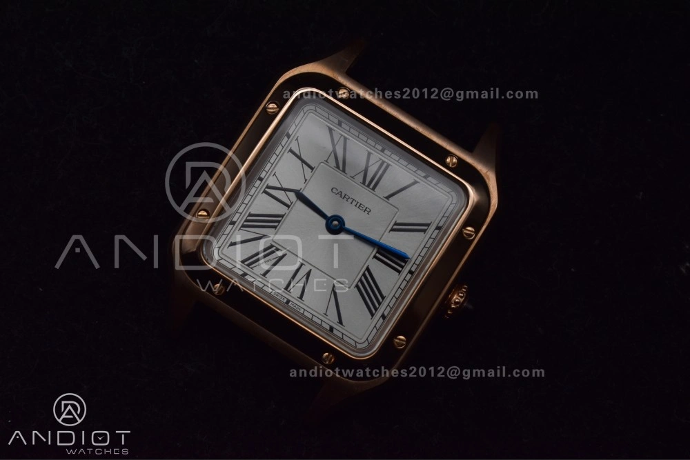 Santos Dumont 27.5mm SS RG AF 1:1 Best Edition Silver Dial on Black Leather Strap A FlexibleFit 250
