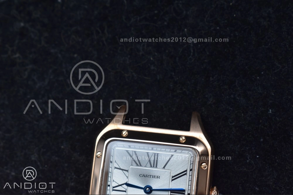 Santos Dumont 27.5mm SS RG AF 1:1 Best Edition Silver Dial on Black Leather Strap A FlexibleFit 250