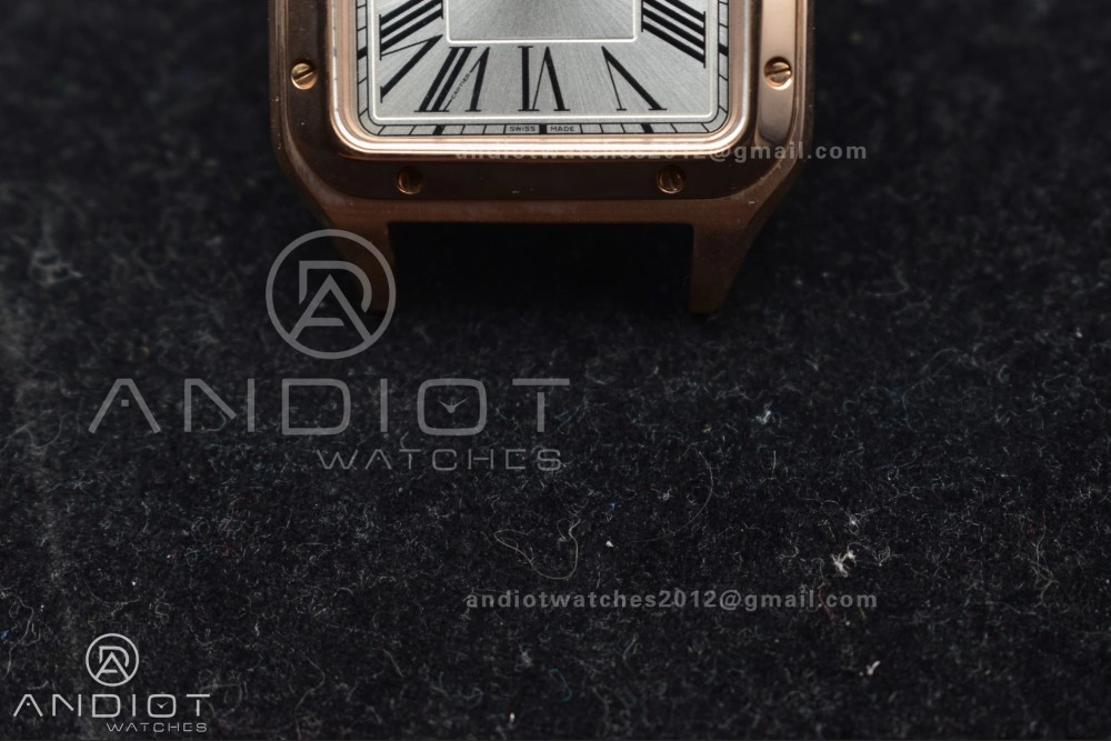 Santos Dumont 27.5mm SS RG AF 1:1 Best Edition Silver Dial on Black Leather Strap A FlexibleFit 250