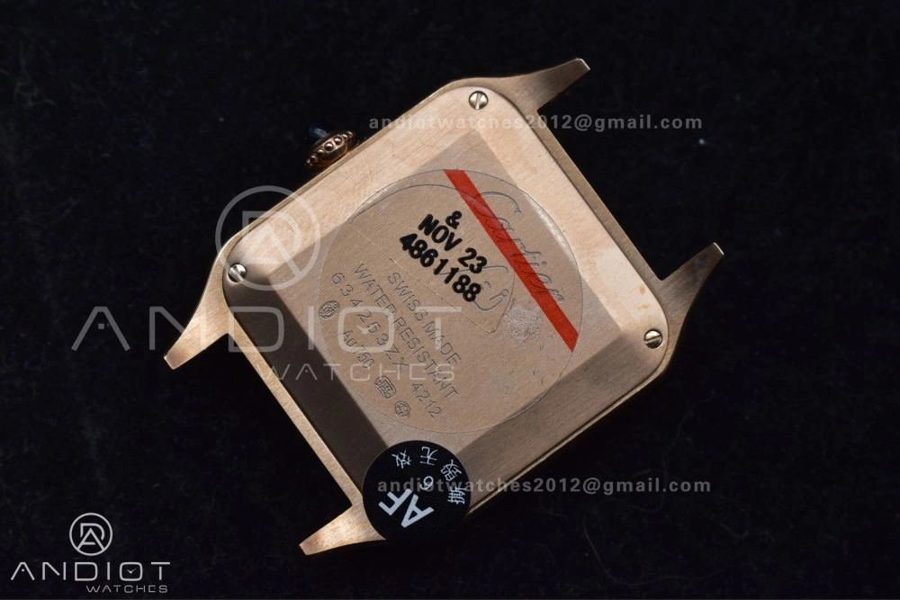 Santos Dumont 27.5mm SS RG AF 1:1 Best Edition Silver Dial on Black Leather Strap A FlexibleFit 250