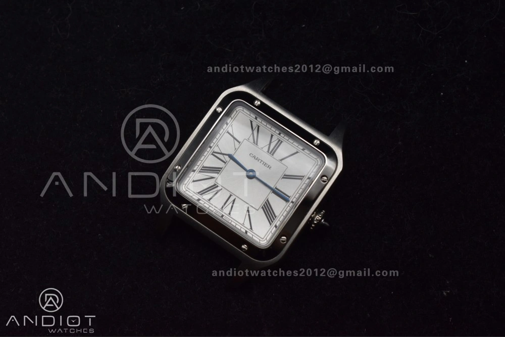 Santos Dumont 31.4mm SS AF 1:1 Best Edition Silver Dial on Black Leather Strap A Unique 247