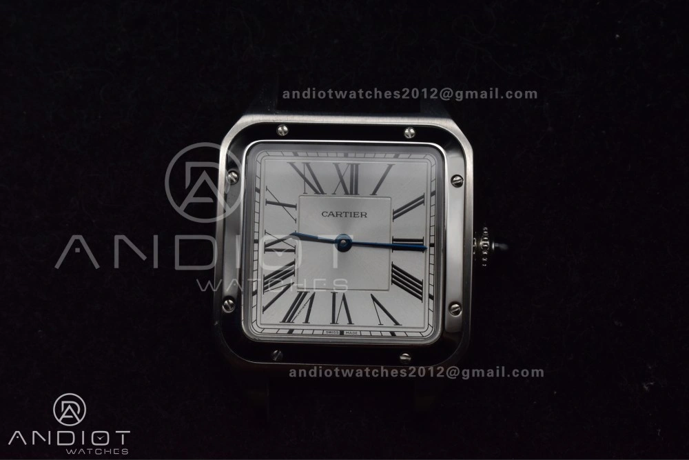 Santos Dumont 31.4mm SS AF 1:1 Best Edition Silver Dial on Black Leather Strap A Unique 247