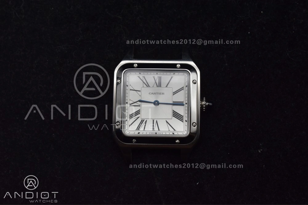 Santos Dumont 31.4mm SS AF 1:1 Best Edition Silver Dial on Black Leather Strap A Unique 247