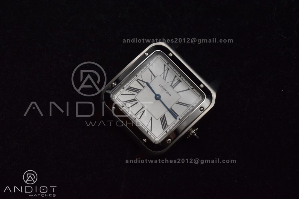 Santos Dumont 31.4mm SS AF 1:1 Best Edition Silver Dial on Black Leather Strap A Unique 247