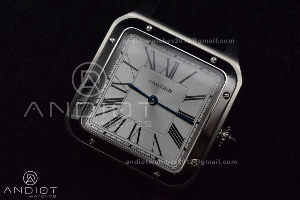 Santos Dumont 31.4mm SS AF 1:1 Best Edition Silver Dial on Black Leather Strap A Unique 247