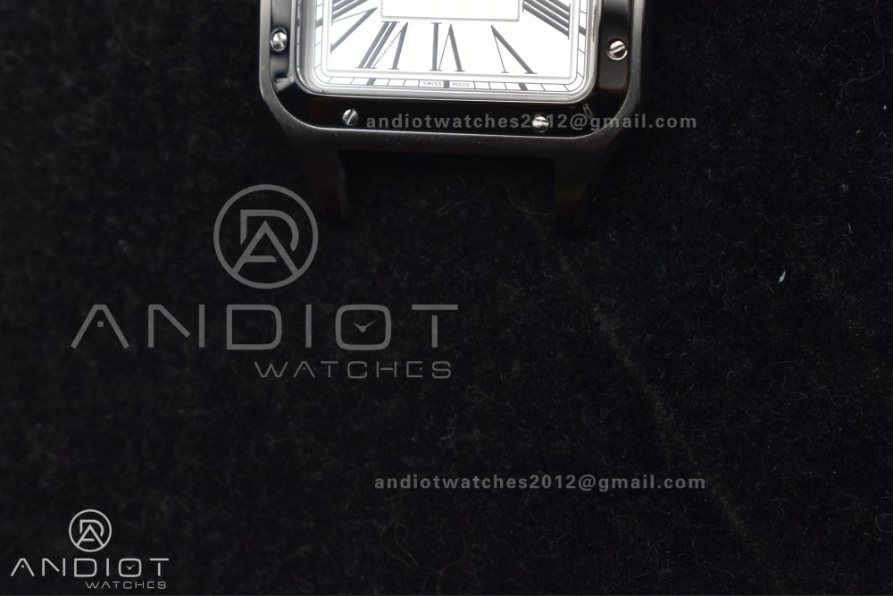 Santos Dumont 31.4mm SS AF 1:1 Best Edition Silver Dial on Black Leather Strap A Unique 247