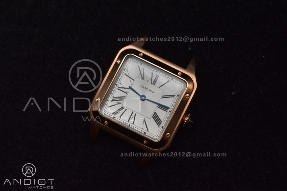 Minimalist Santos Dumont 31.4mm SS RG AF 1:1 Best Edition Silver Dial on Black Leather Strap A 249