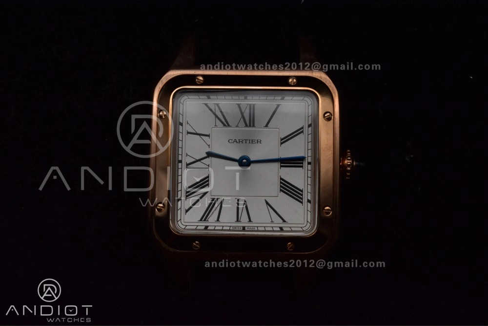 Minimalist Santos Dumont 31.4mm SS RG AF 1:1 Best Edition Silver Dial on Black Leather Strap A 249