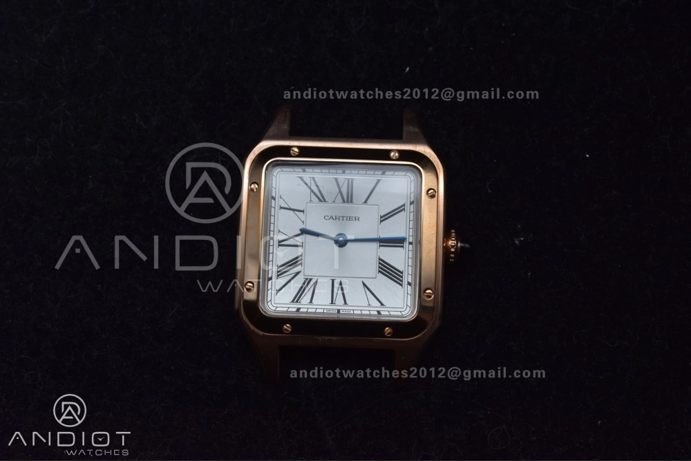 Minimalist Santos Dumont 31.4mm SS RG AF 1:1 Best Edition Silver Dial on Black Leather Strap A 249