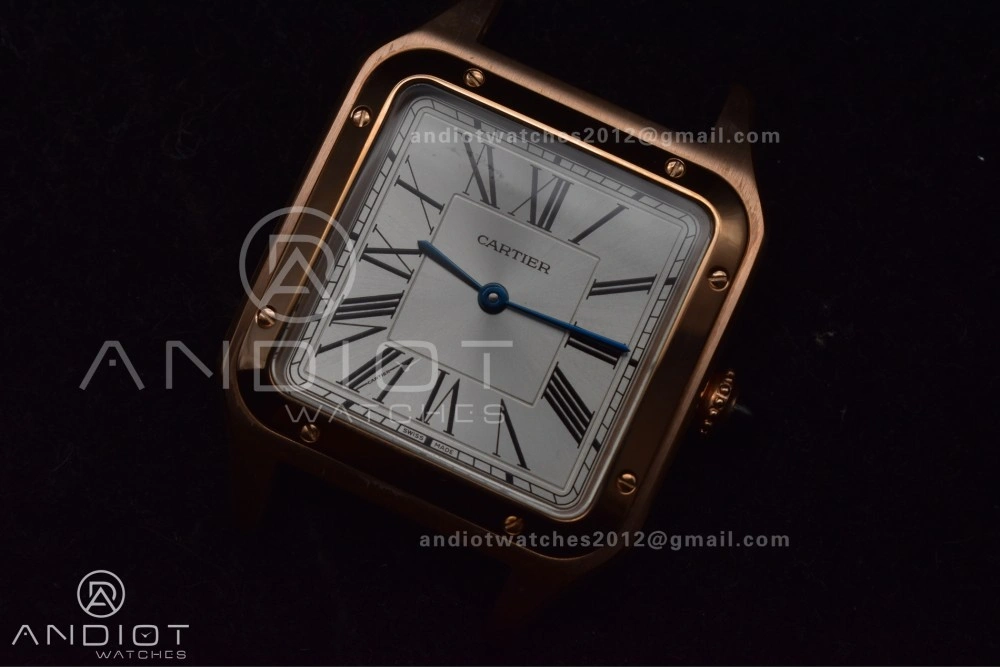 Minimalist Santos Dumont 31.4mm SS RG AF 1:1 Best Edition Silver Dial on Black Leather Strap A 249