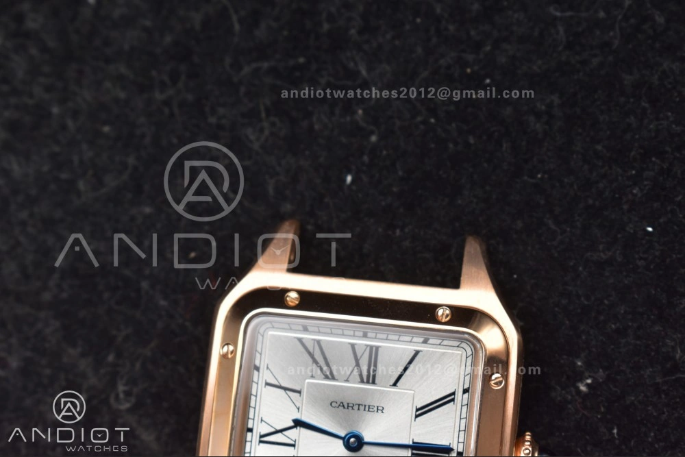 Minimalist Santos Dumont 31.4mm SS RG AF 1:1 Best Edition Silver Dial on Black Leather Strap A 249