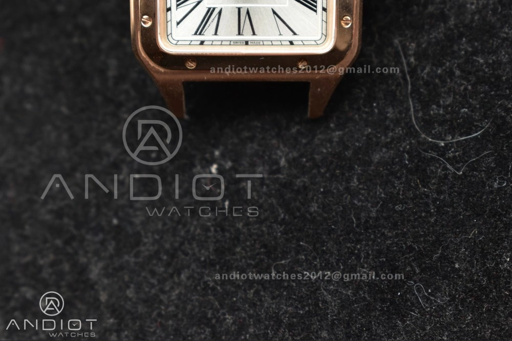Minimalist Santos Dumont 31.4mm SS RG AF 1:1 Best Edition Silver Dial on Black Leather Strap A 249