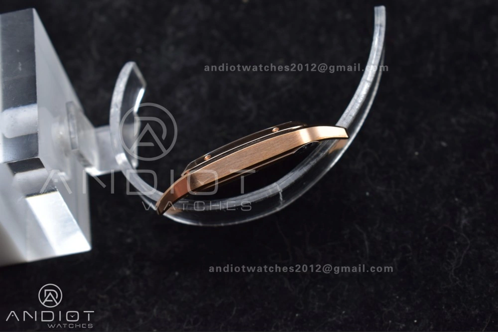 Minimalist Santos Dumont 31.4mm SS RG AF 1:1 Best Edition Silver Dial on Black Leather Strap A 249