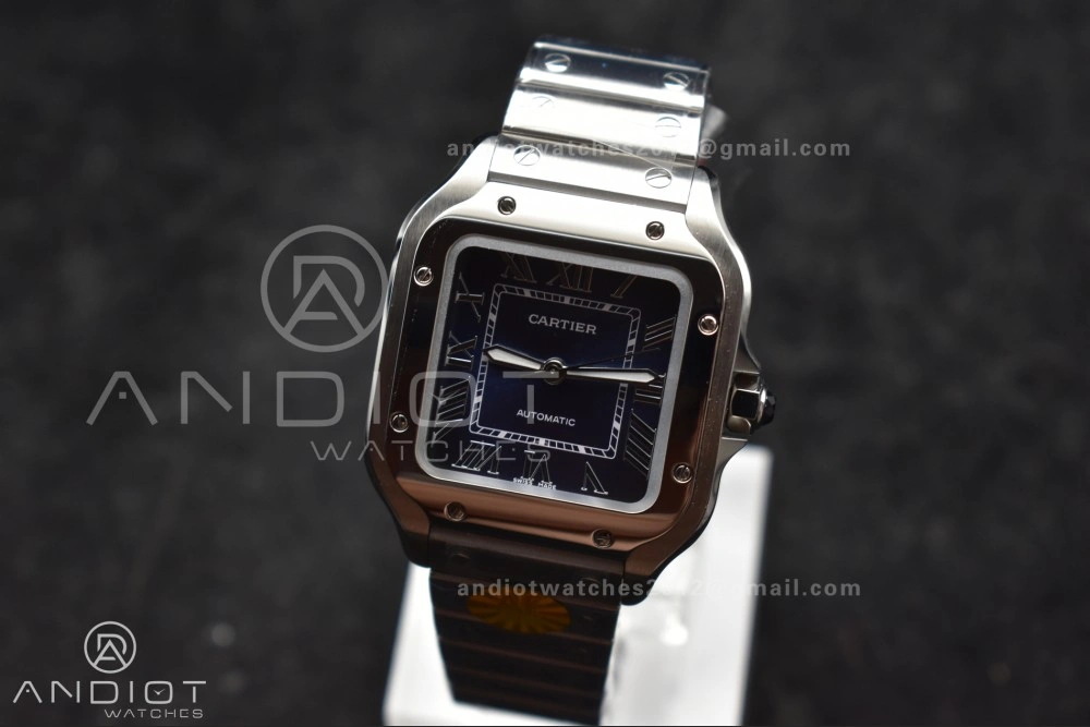Santos de Cartier 35mm SS AF 1:1 Best Edition Blue Dial on SS Smart Links Bracelet MIYOTA DailyWear 223