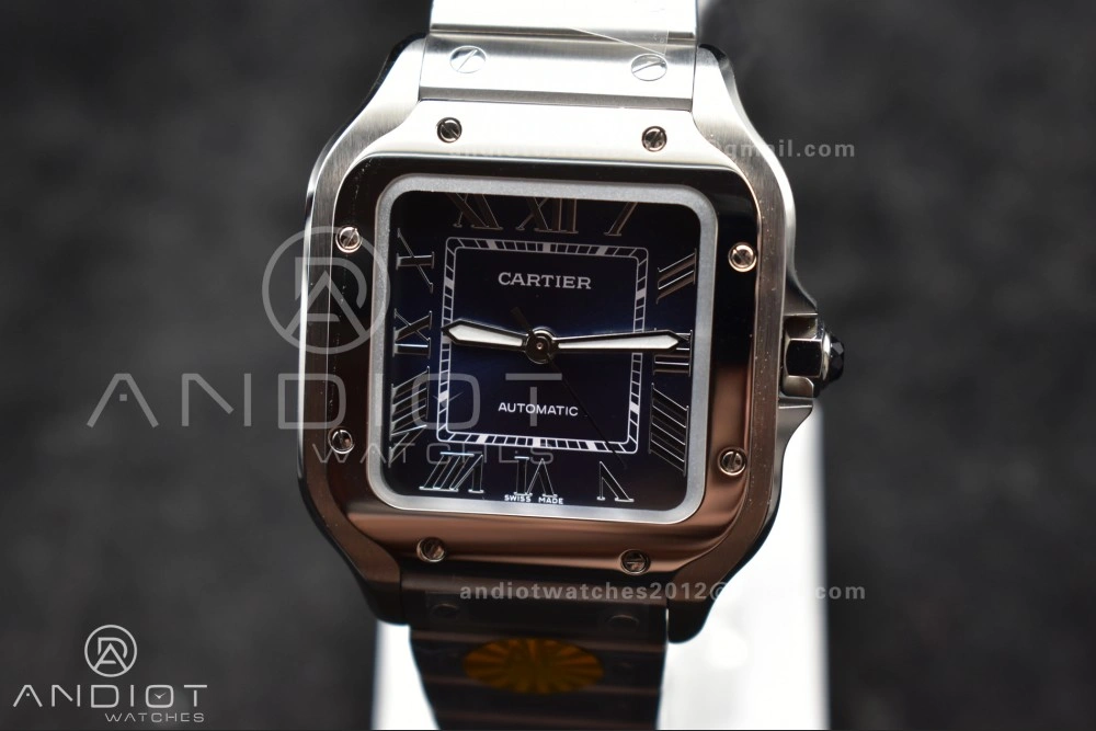 Santos de Cartier 35mm SS AF 1:1 Best Edition Blue Dial on SS Smart Links Bracelet MIYOTA DailyWear 223