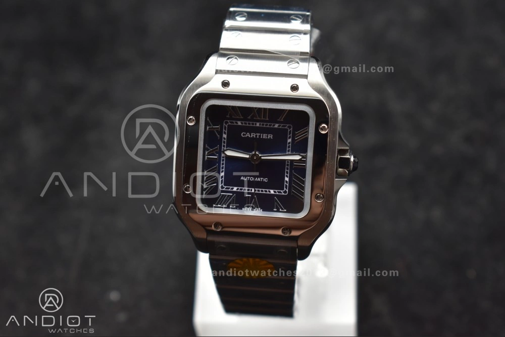 Santos de Cartier 35mm SS AF 1:1 Best Edition Blue Dial on SS Smart Links Bracelet MIYOTA DailyWear 223
