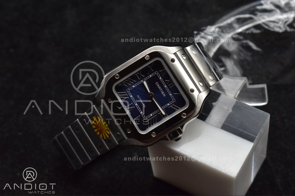 Santos de Cartier 35mm SS AF 1:1 Best Edition Blue Dial on SS Smart Links Bracelet MIYOTA DailyWear 223