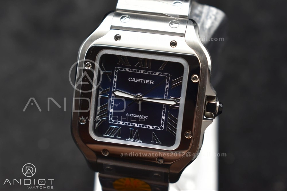 Santos de Cartier 35mm SS AF 1:1 Best Edition Blue Dial on SS Smart Links Bracelet MIYOTA DailyWear 223
